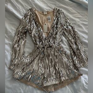 Champagne Sequin Long Sleeve Romper